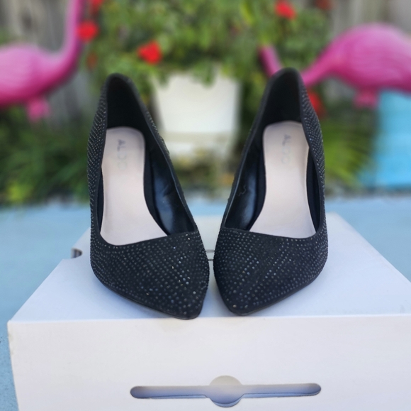 Aldo Pumps Women Size 8M Black Heels All Over Rhinestones - Picture 5 of 8